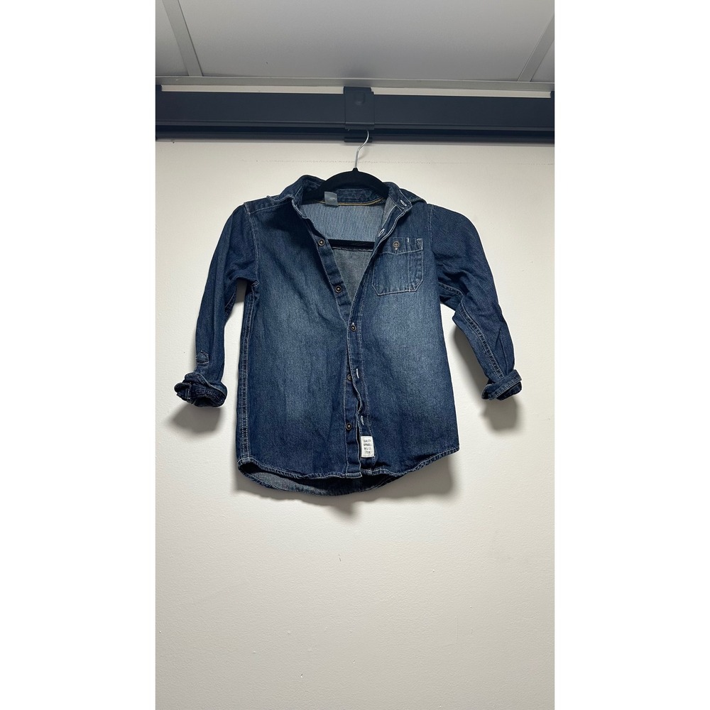 Carters Kids Boys Denim Button Down Shirt Dark Wash Long Sleeve Size 6 Cotton